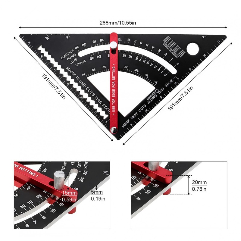 7" Positioning Adjustable Angle Triangle Ruler Carpenter Square Woodworking Tool gallery
