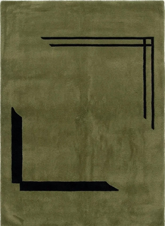 Hand Tufted Wool Area Rug Modern Minimalist Sage Olive Green Black Accent Carpet gallery