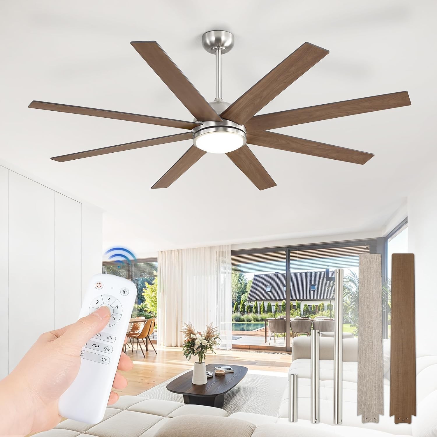 Large 65" Ceiling Fan with LED Light and Remote – Brushed Nickel DC Motor gallery