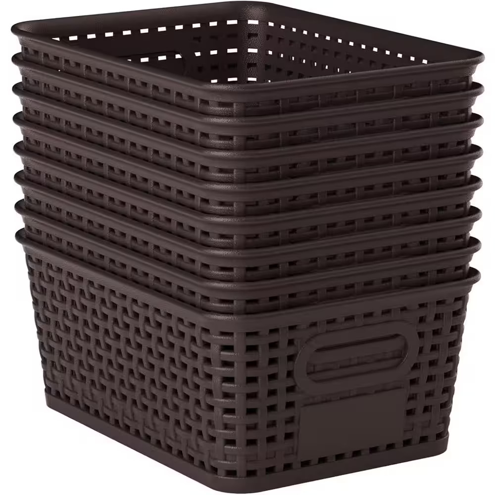 Brown 10 In. X 4.2 In. Plastic Decorative Basket Set of 8 with Labels gallery