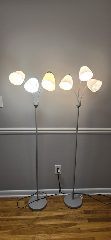 Arcadia Collection pair3Head Adjustable floor lam grey with white plastic shades gallery