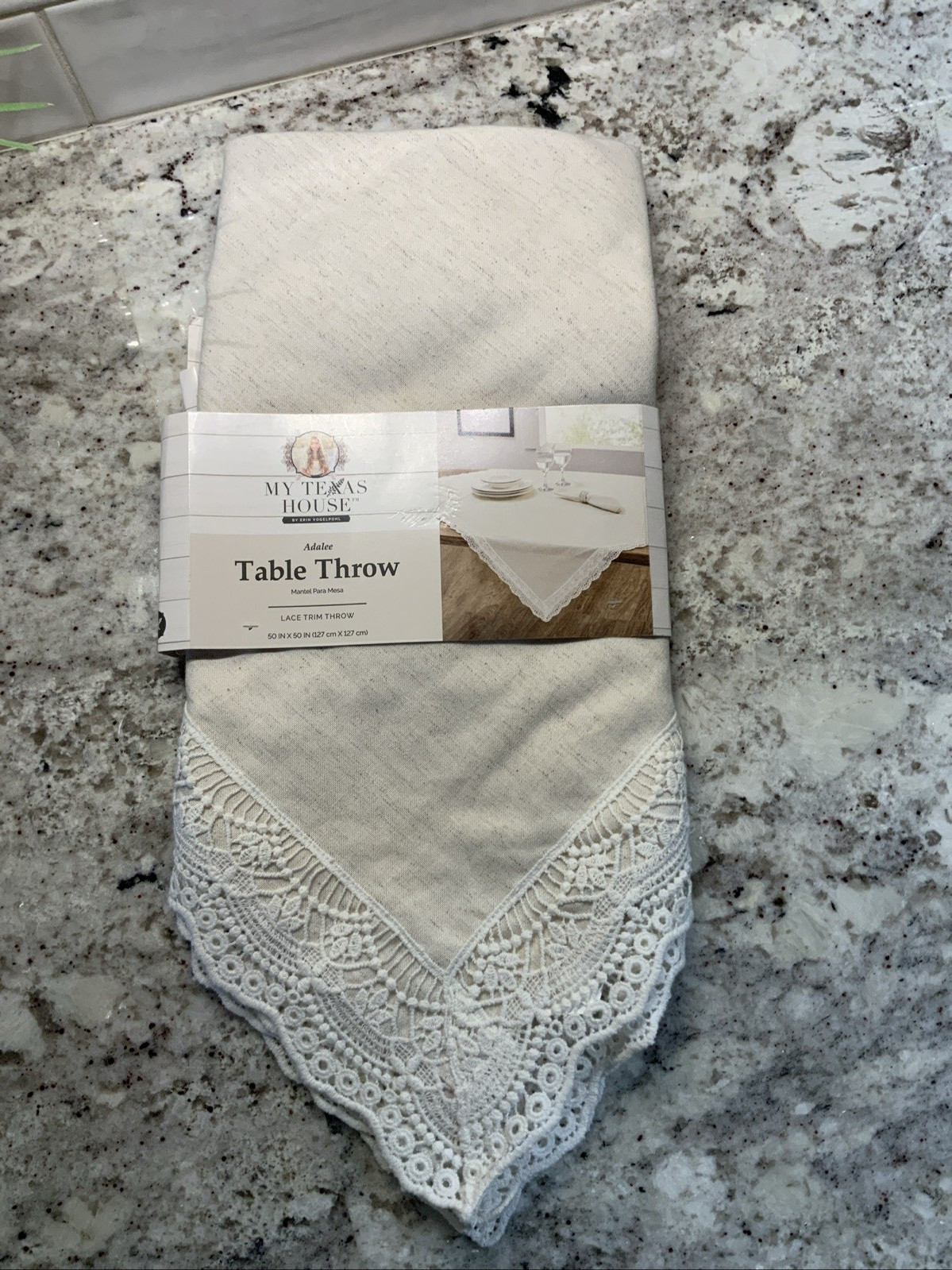 My Texas House Linen Blend Table Throw Beige NEW 50x50 gallery