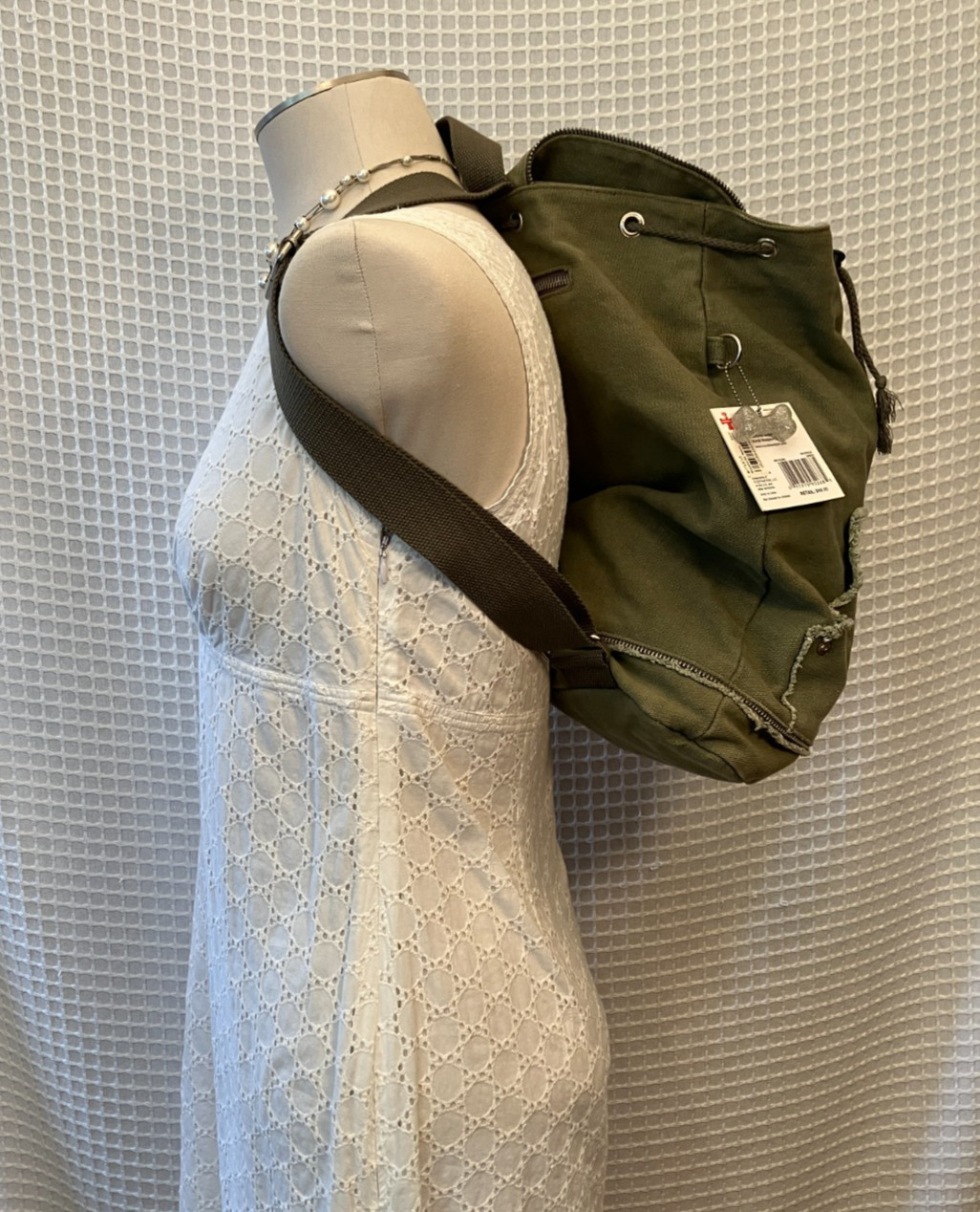 FUZZYNATION Backpack, Pug, Army Green Canvas with Tag, Pre-Owned 5