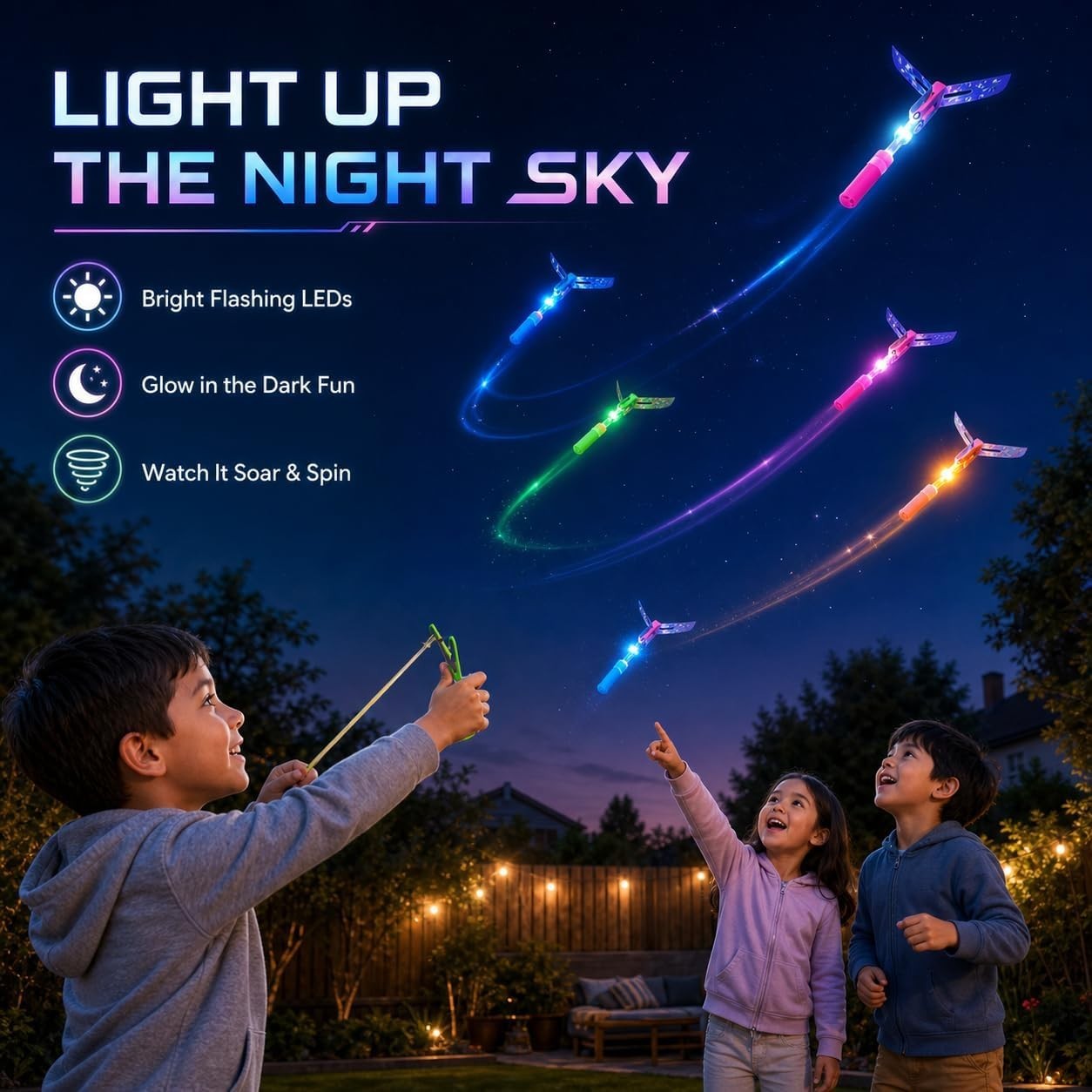 Rocket Slingshot Flying Toys with LED Lights - 12 Pcs Kids Outdoor Game with gallery