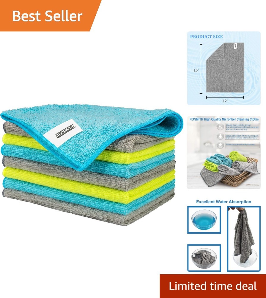 Multi-Functional Lint-Free Microfiber Cleaning Towels - 8 Soft Rags, 12x16 in