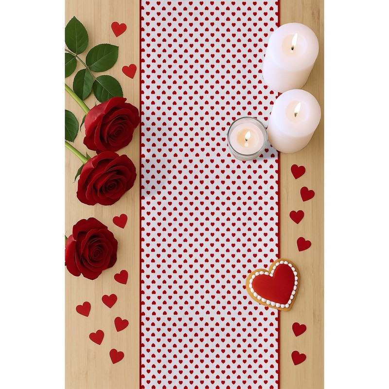Reversible Hearts Table Runner - 14" x 72" - 100% Cotton, Red & Ivory gallery