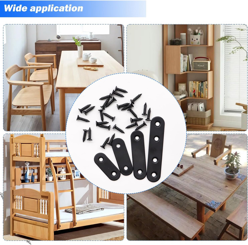 86Pcs Black Straight Flat Bracket,Stainless Steel Black Flat Brackets for Wood,M gallery