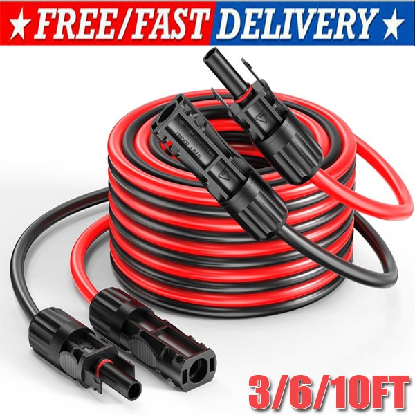 Black+Red 10 AWG Solar Panel Extension Cable Silicone Flexible Wire Connectors gallery