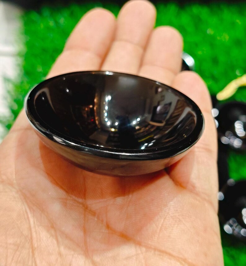 Handmade Polished Black Obsidian Bowl - 2 Inch Crystal Altar Decor gallery