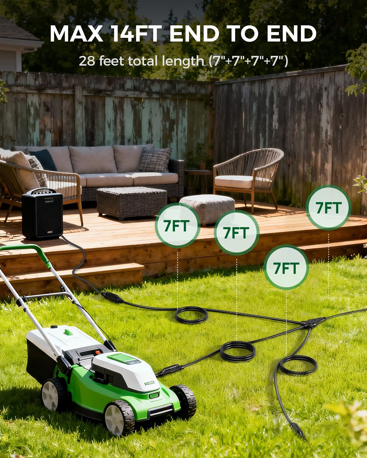 JIOODICH. 28 Ft Outdoor Extension Cord, 1 to 3 Splitter Heavy Duty Weatherpro... gallery