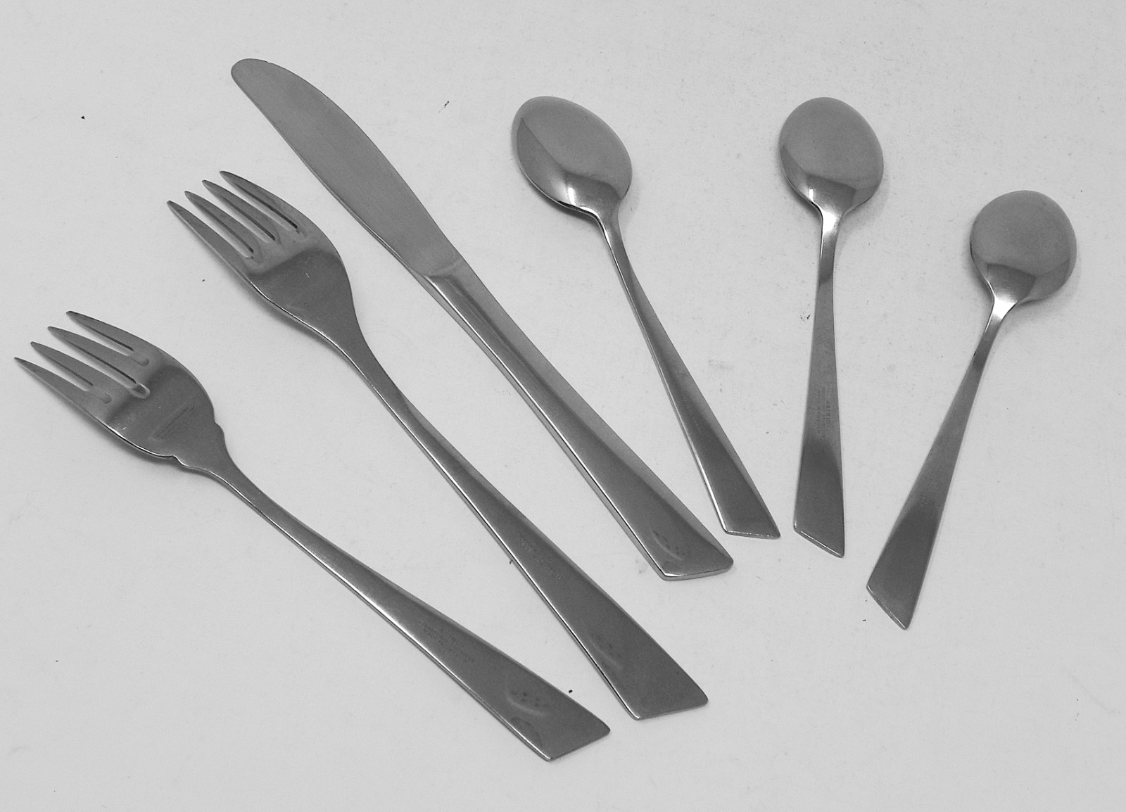ASTRID Sweden MCM Stainless Teaspoons Forks Knife Slant 3-Lines Handle by Husaby gallery