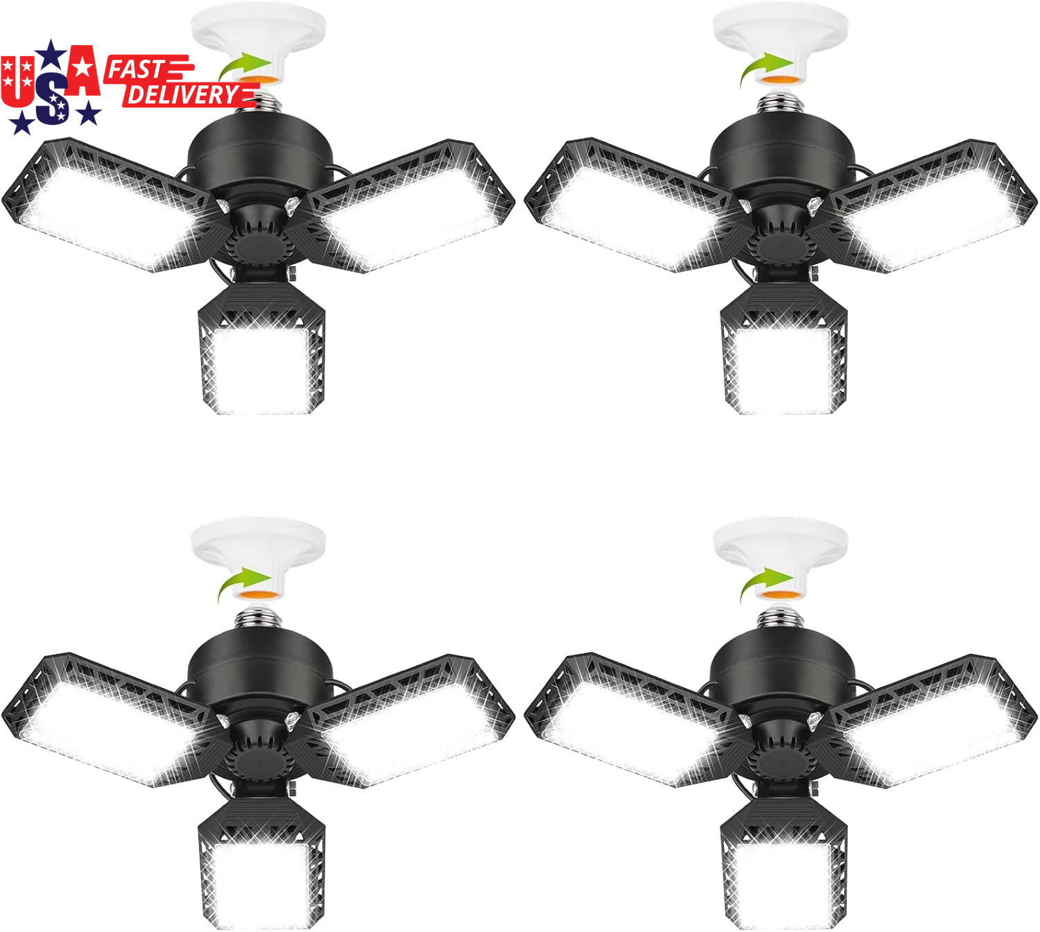 4 Pack Led Garage Lights 60W Deformable Garage Ceiling Light 8000 Lm E26 Basemen gallery