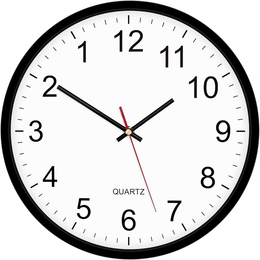 Black Backwards Wall Clock, Runs Counterclockwise, 12 Inch Silent Non Ticking Ba