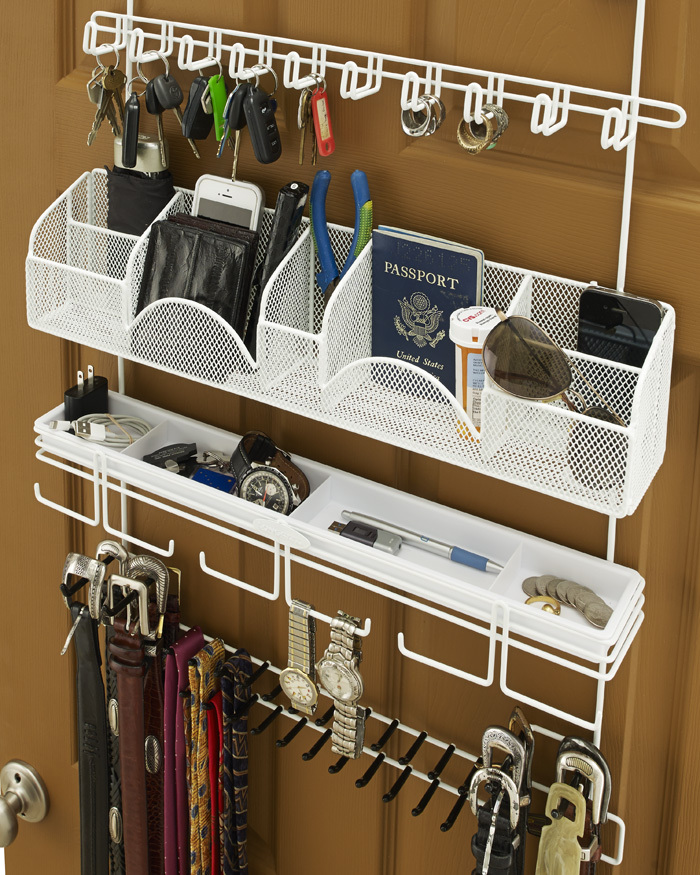 Longstem Men's Hanging Tie Rack Belt Accessory Closet Organizer Valet 9300 White gallery