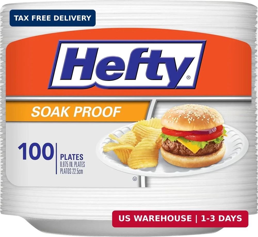 Hefty Everyday Soak Proof Disposable Foam Plates, 8.9 Inches, 100 Count, Disposa