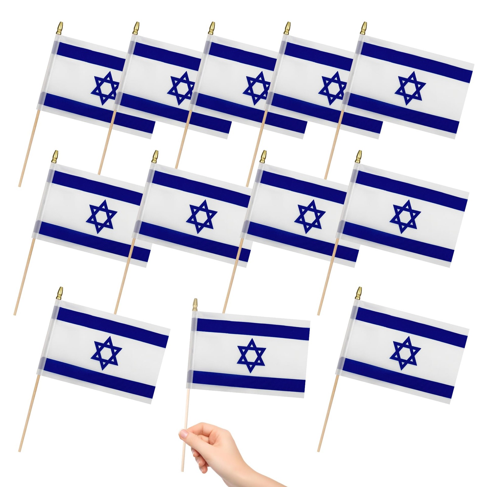 TMHTMH 12 Pack Israel Miniature Small Wooden Stick Flags Israeli Mini Handhel... gallery