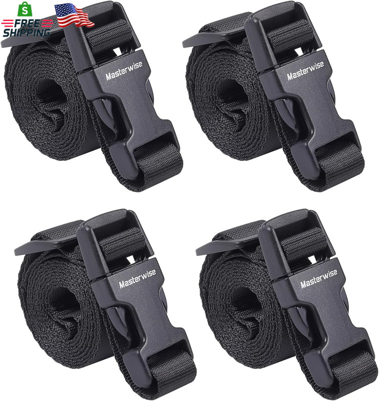 Buckle Straps with Clips, Adjustable Nylon Straps with Buckle, Black 4 Pack (4‘X gallery