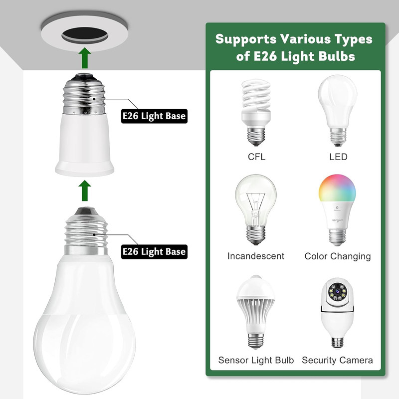 Light Socket Extender,E26 to E26 Medium Screw Bulb Socket Extension Adapter,Rece gallery