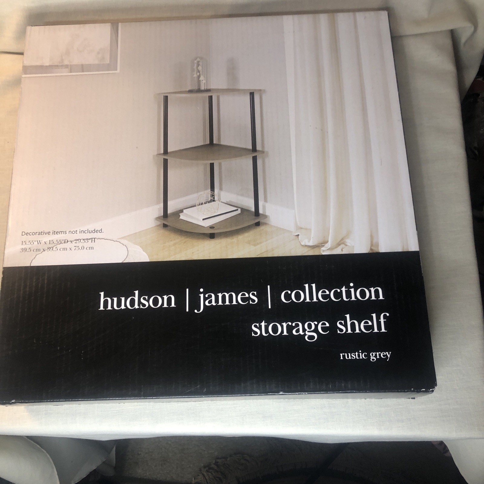 3-Tier Corner Storage Shelf | Hudson | James Collection | Rustic Grey Finish-New gallery