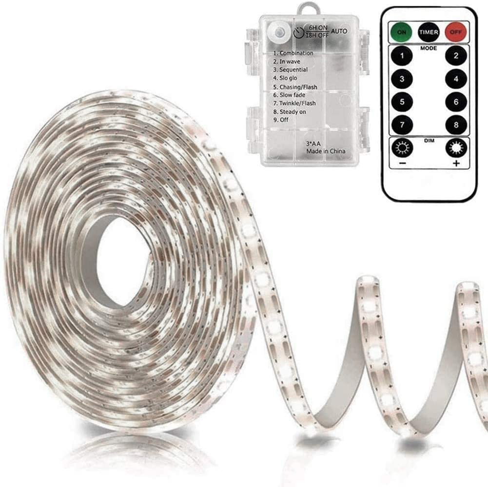 Battery Operated Led Strip Lights White with Remote 8 Modes Dimmable Timer S gallery
