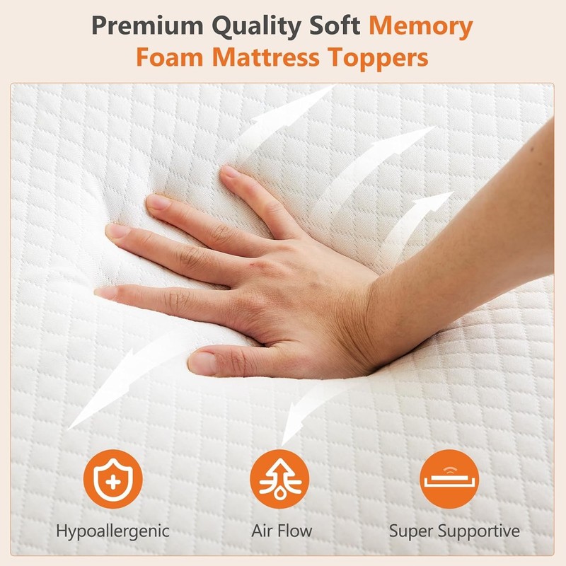 Memory Foam Mattress Topper w/Removable Soft Cover&Adjustable Elastic Strap,Full gallery