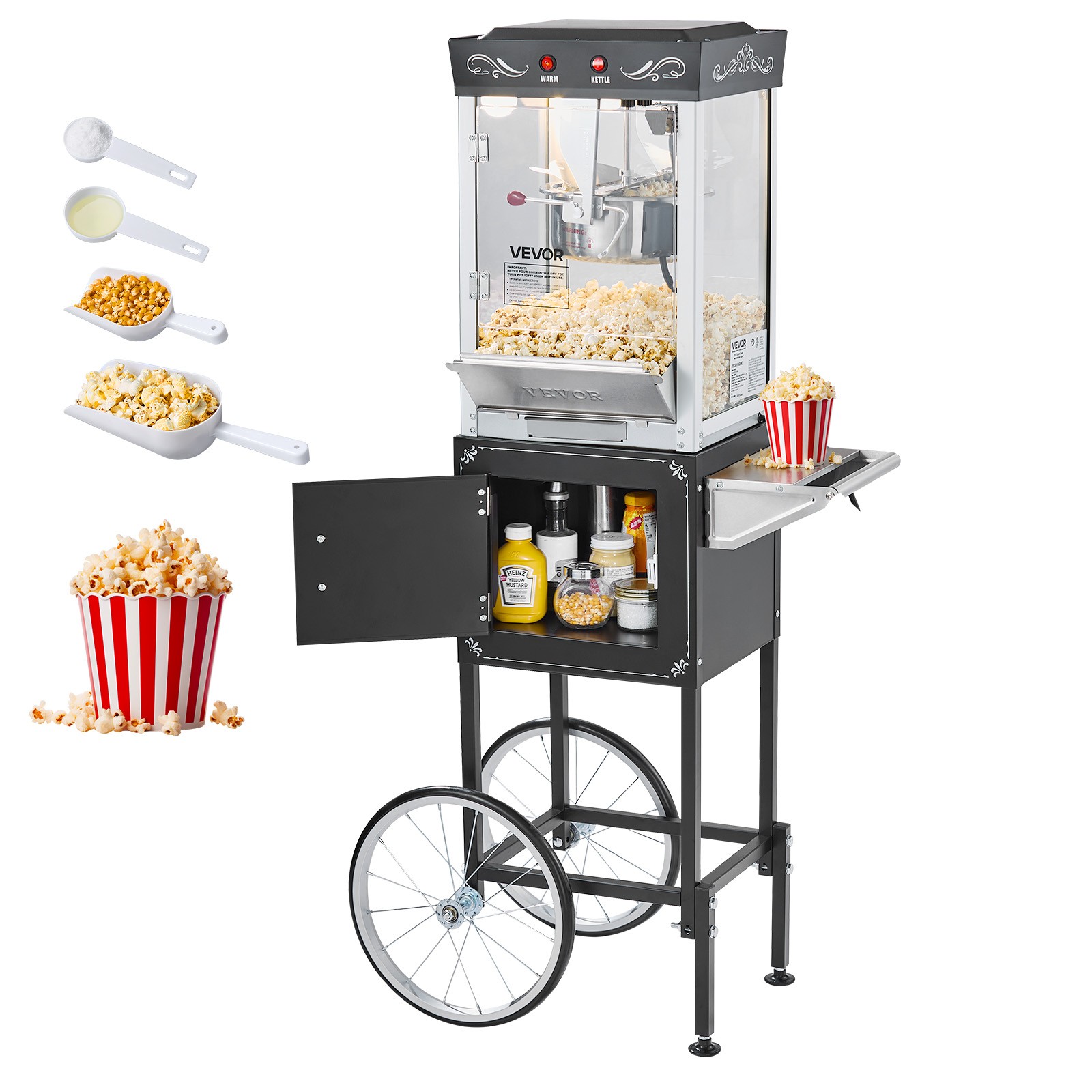 VEVOR Popcorn Machine Cart Popcorn Popper Maker 800W 8oz Kettle 48 Cups Black gallery