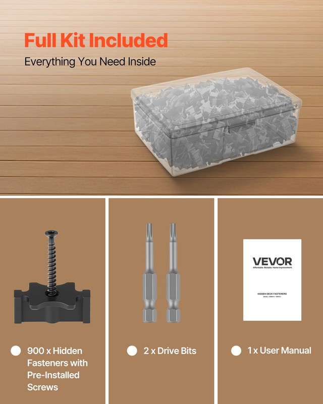 VEVOR 900PCS Hidden Deck Fasteners for Composite Decking Universal T Clips Black gallery