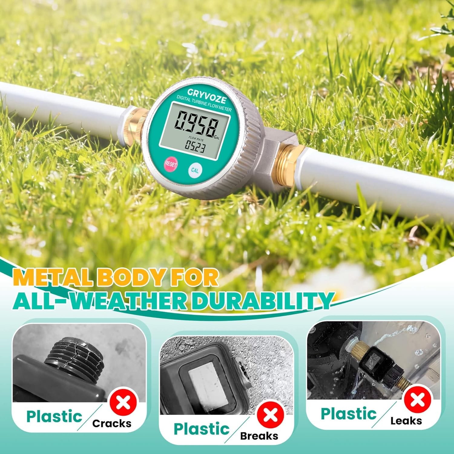 Metal Water Flow Meter 3 4 GHT for Garden Hose with Brass Thread gallery