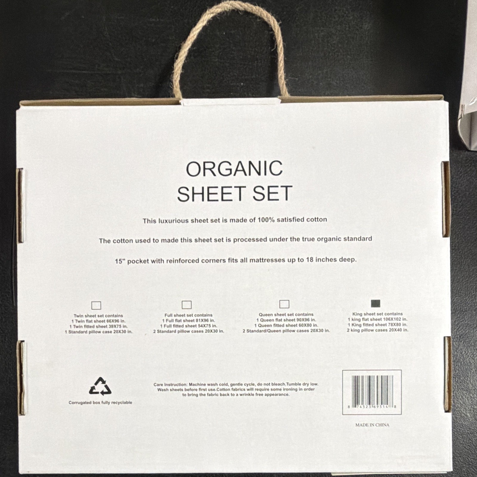 Tree Organic 2000 King Sheet Set Beige Deep Fitted 100% Organic Cotton Solid gallery