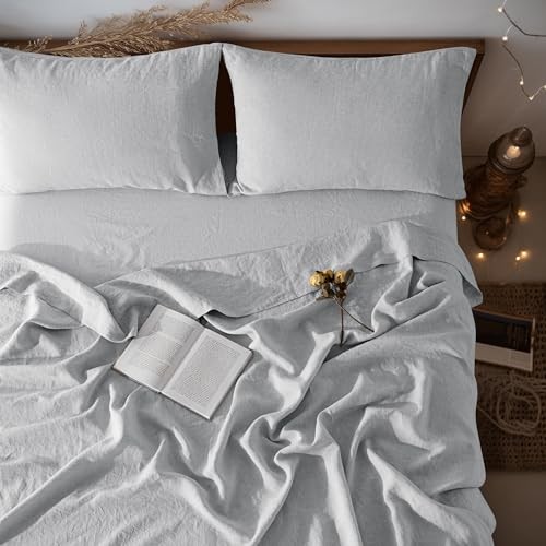 LBR02M 100% Linen Sheet Set King Size,Bed Sheets 4 Piece Sets, Solid Color gallery