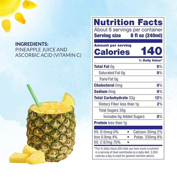 (2 pack) Dole All Natural 100% Pineapple Juice, 46 fl oz Can gallery