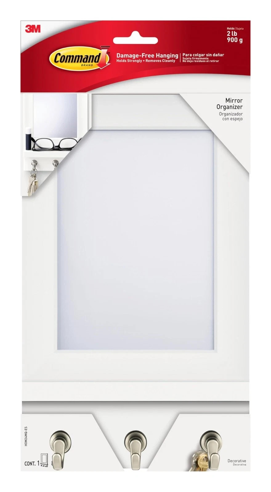 Command Mirror Organizer with 3 Key Hooks and Small Ledge Holds up to 2 lb gallery