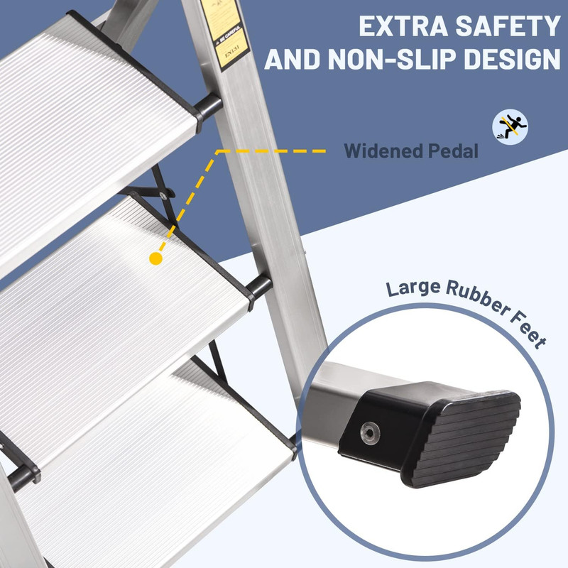 4 Step Ladder, Retractable Handgrip Folding Step Stool with Anti-Slip Wide Pedal gallery