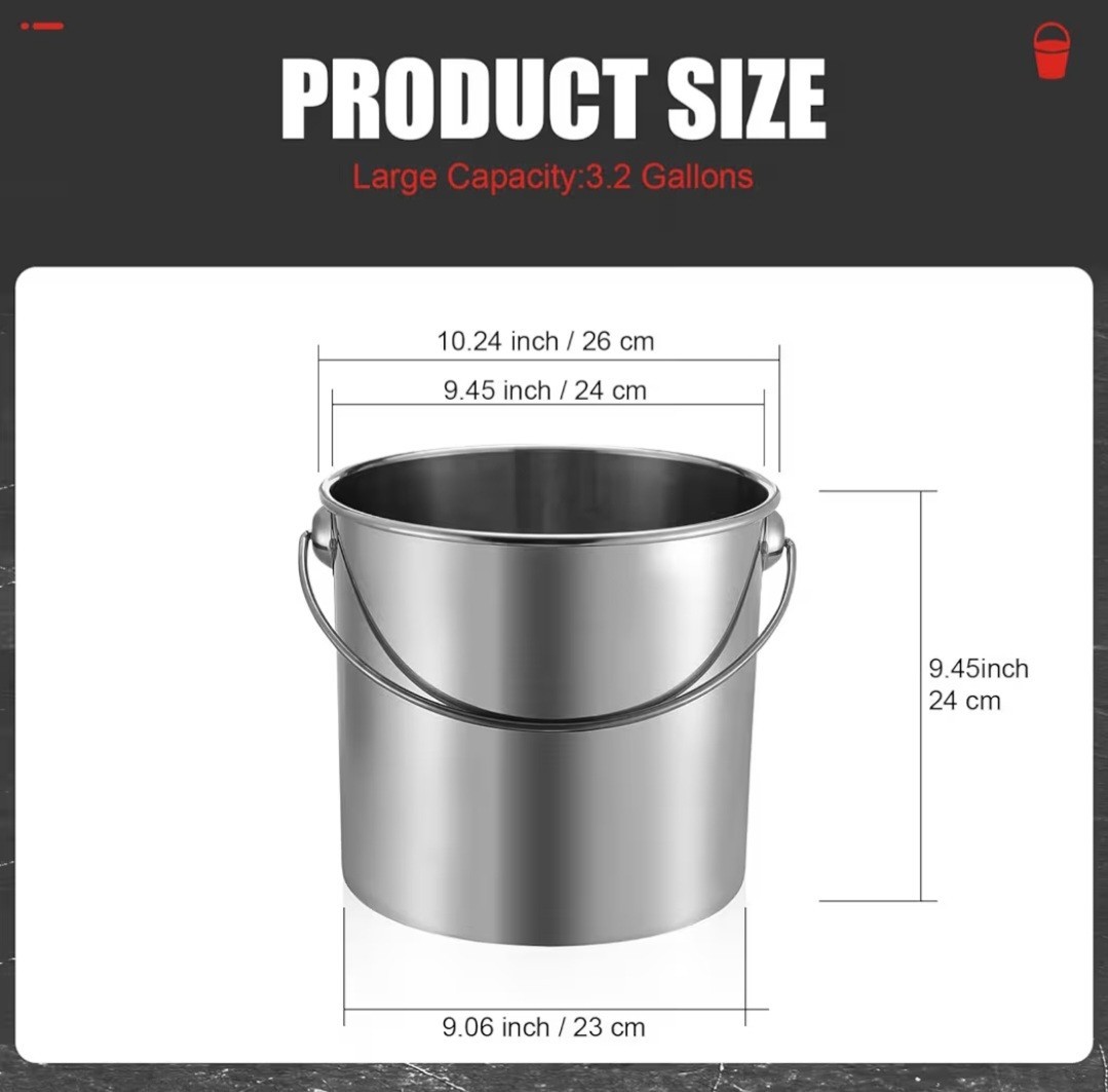 Hsei 2 Pcs Stainless Steel Buckets W/Handles Pet Cleaning/ Water Pail / Garden gallery