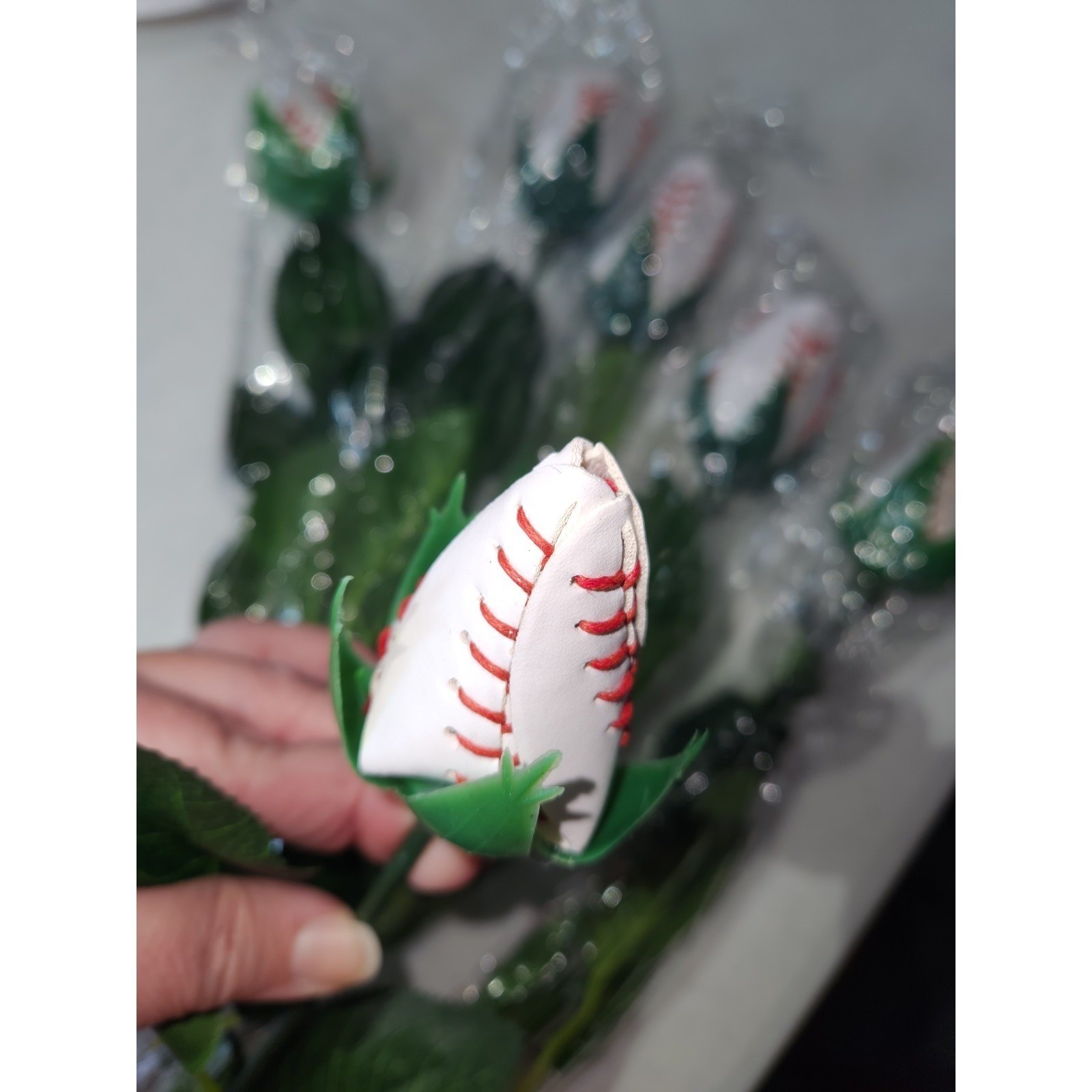 NEW 6 Leather Baseball Roses 23in Stems gallery
