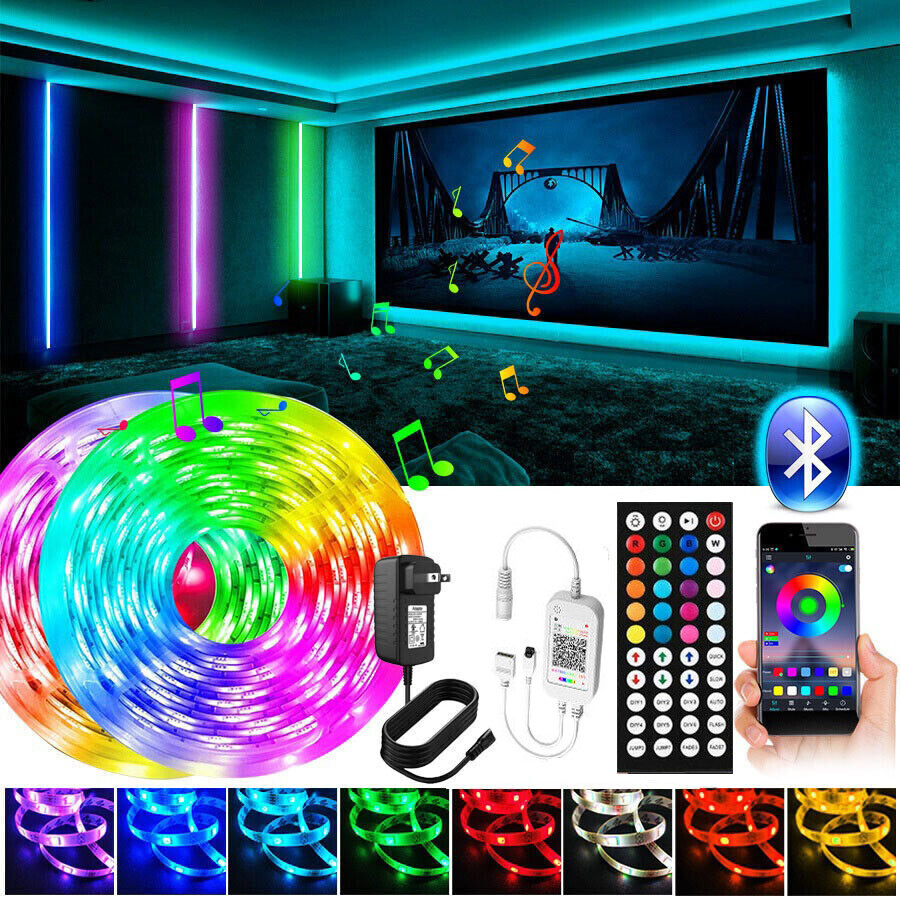 LED Strip Lights 100ft 50ft Music Sync Bluetooth 5050 RGB Room Light with Remote gallery