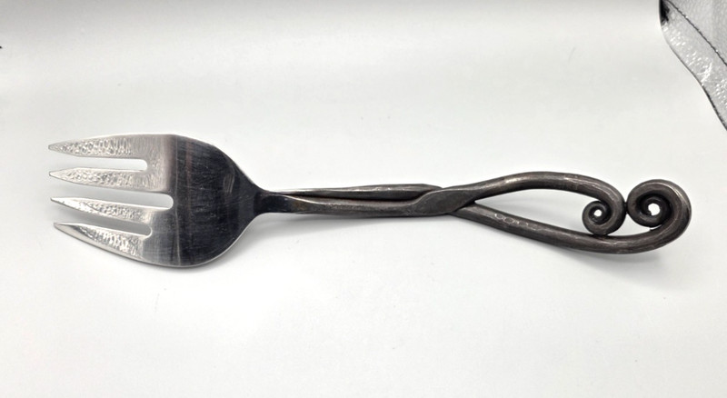 Black Oxidized Salad Serving Fork Double Fiddlehead 11" gallery