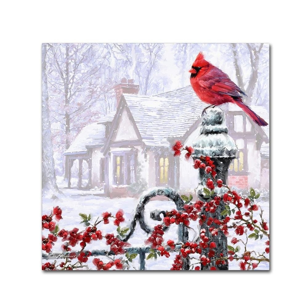 Cardinal on Gatepost by The Macneil Studio, 18x18-Inch Canvas Wall Art