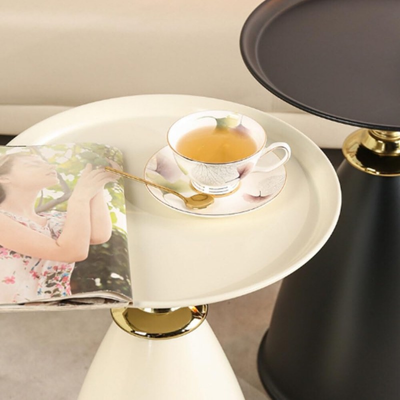 Small Round Pedestal Table Metal Side End Table Vintage Matte Coffee Drink Table gallery