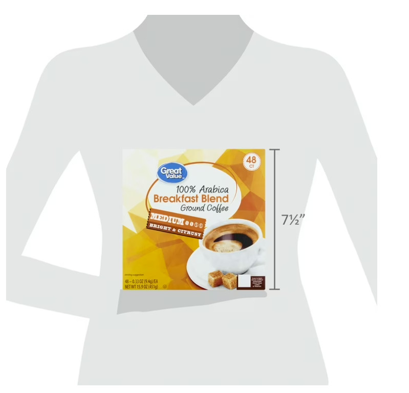 Great Value 100% Arabica Breakfast Blend Medium Roast Ground Coffee Pods, 48 Ct gallery