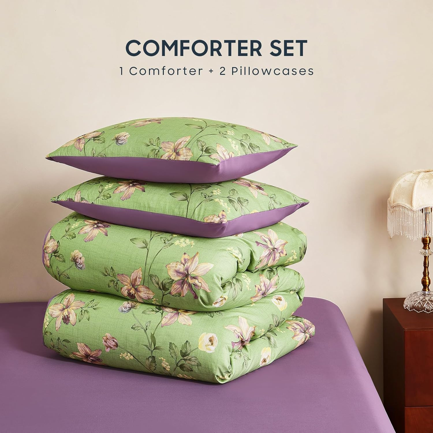 Clematis Flower Patterned/Cottagecore Cottage/Botanical Comforter Sets - GG Home gallery