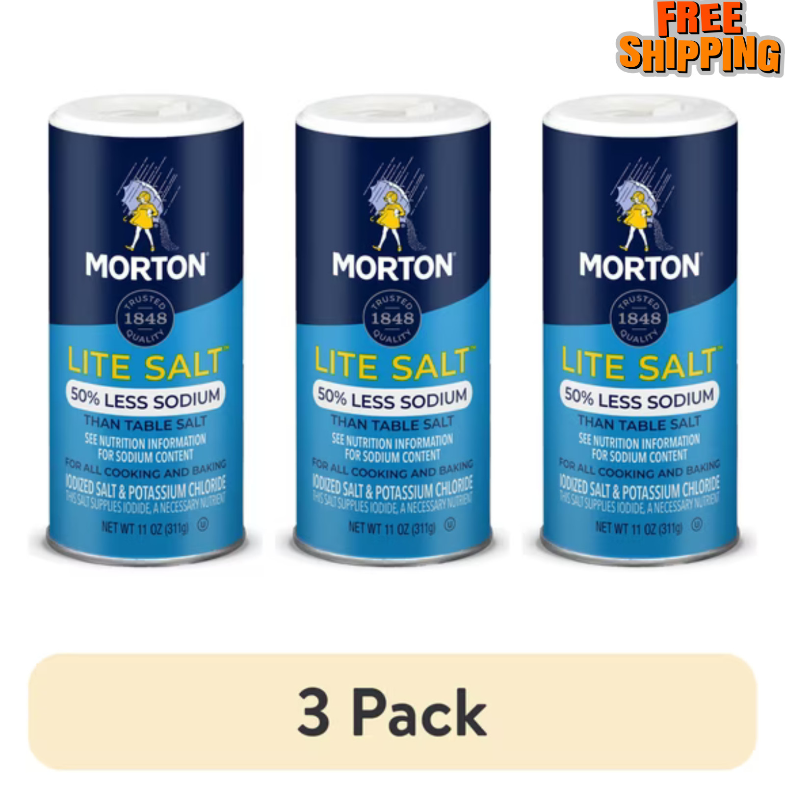 (3 pack) Morton Lite Salt, Low Sodium Salt Alternative, 11 oz-free shipping gallery