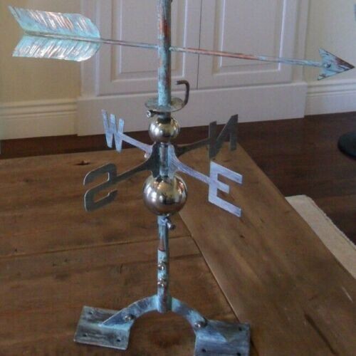 HUGE Handcrafted 3 Dimensional Jumping Deer Weathervane Copper Patina Finish gallery