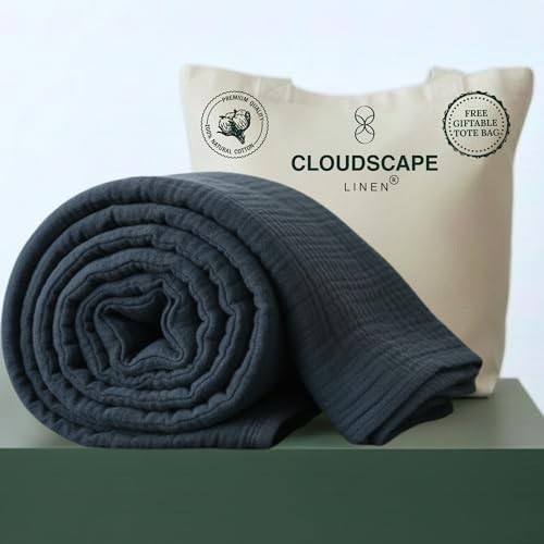 Cloud Scape Linen 100% Cotton 4 Layer Muslin QUEEN / FULL(92"x 92") Ensign Blue gallery