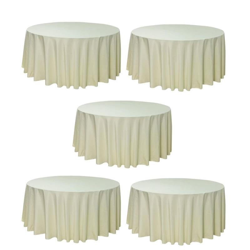 5-Pack Ivory Round Polyester Tablecloth 190gsm 132" by Chivari