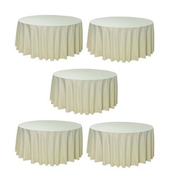 5-Pack Ivory Round Polyester Tablecloth 190gsm 132″ by Chivari