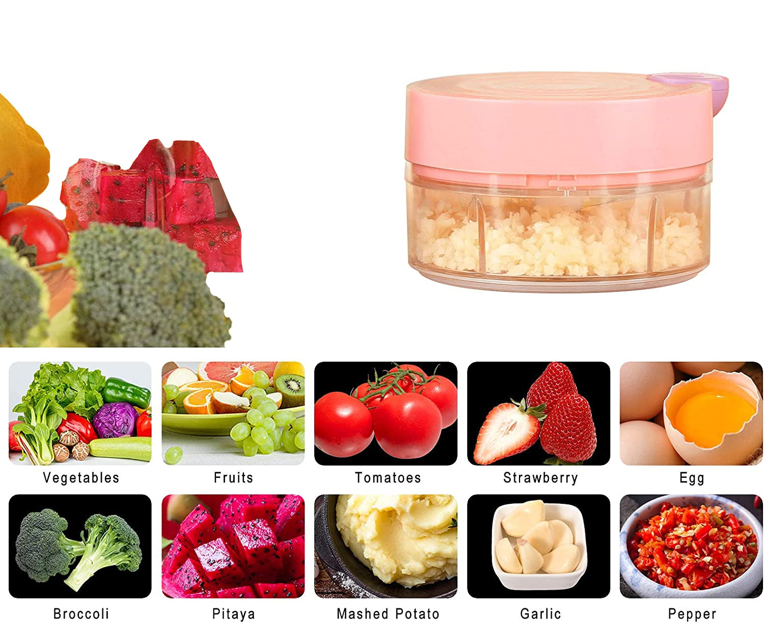 TIKBABA Hand Powered Mini Swift Food Chopper Vegetable Fruit Nuts Onions Garlic gallery