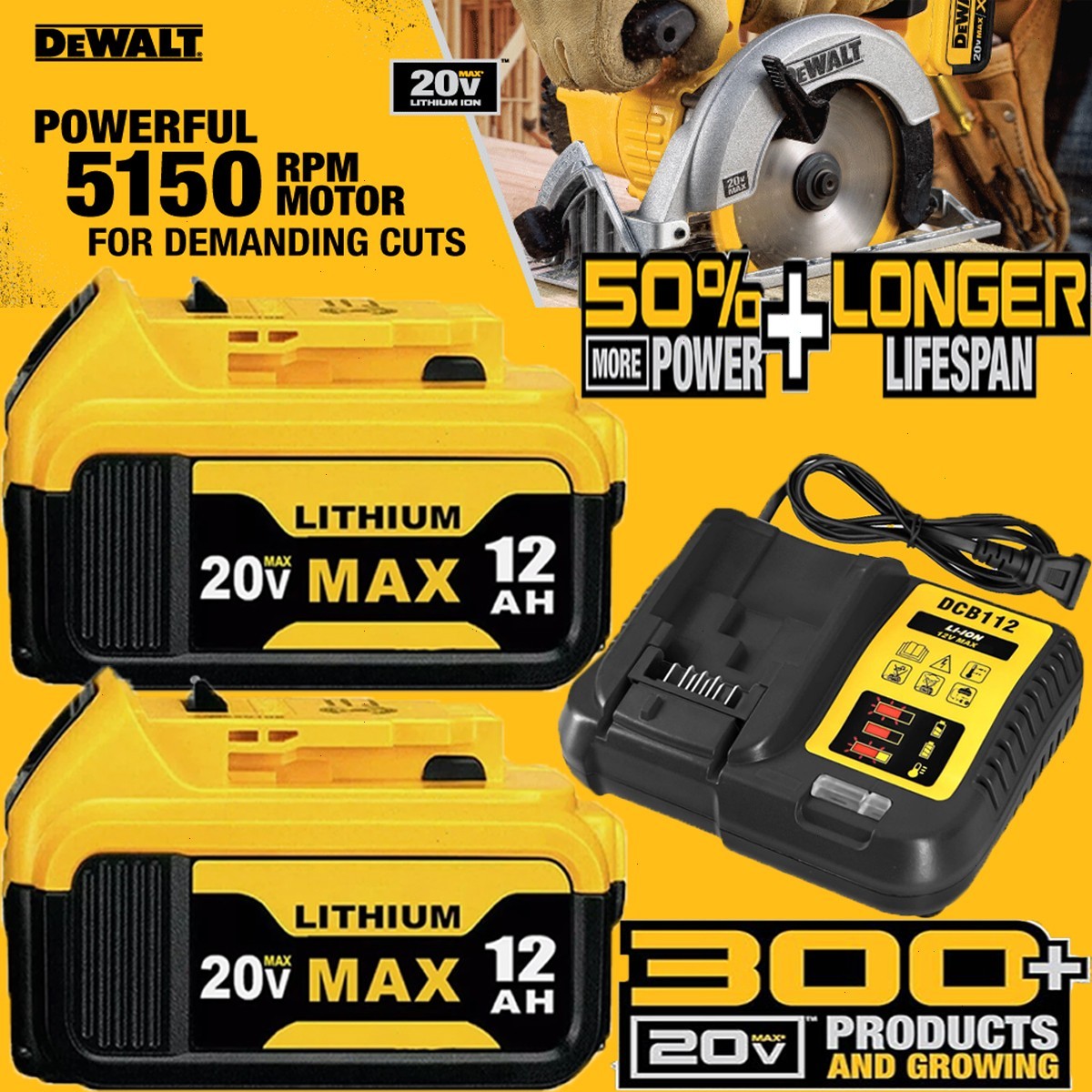 2Pack 12.0Ah For DeWalt 20V Max Lithium-Ion Battery AND Charger DCB206 DCB205 gallery