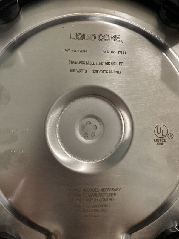 Liquid Core Stainless Steel Electric Skillet 900 Watts 120 Volts AC Only gallery