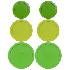 Pyrex (2) 7402-PC, (2) 7201-PC, and (2) 7200-PC Green Plastic Storage Lids